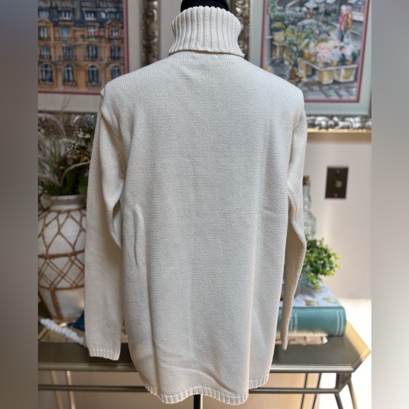 TOMMY HILFIGER CREAM TURTLENECK VINTAGE EMBROIDERED CREST PREPPY SWEATER SZ S-M - Picture 9 of 15